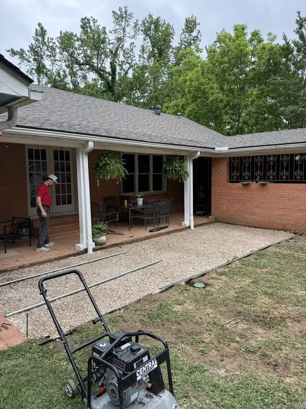 Compacting the patio base, Kilgore, TX