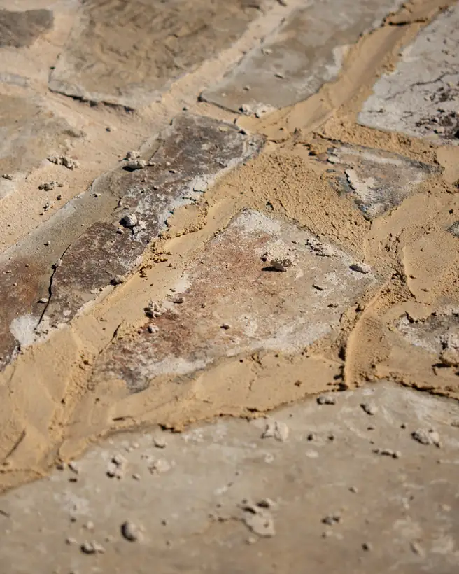 Fresh mortar joints between flagstones, close up, Kilgore, TX