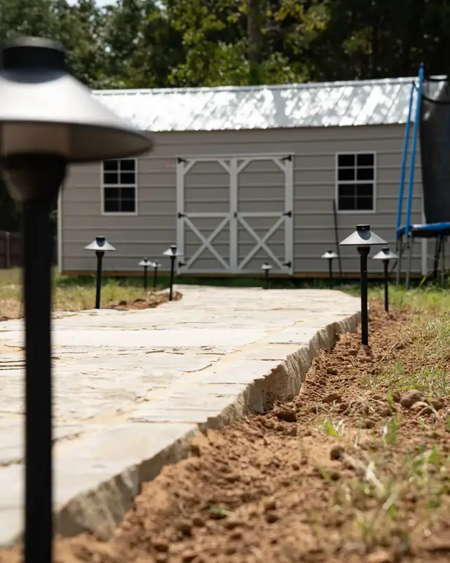 Path light along the new flagstone walkway, Kilgore, TX