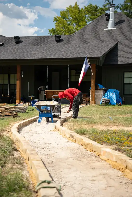 Stone borders running the length of the walk, Kilgore, TX