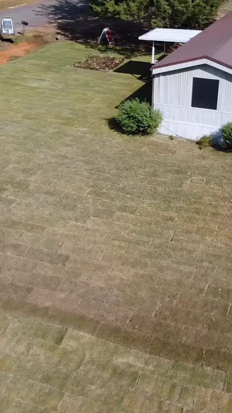 New Bermuda sod across the yard, from above, Longview, TX