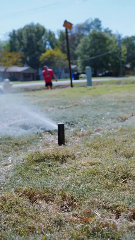 New sprinkler head running on the fresh sod, Longview, TX