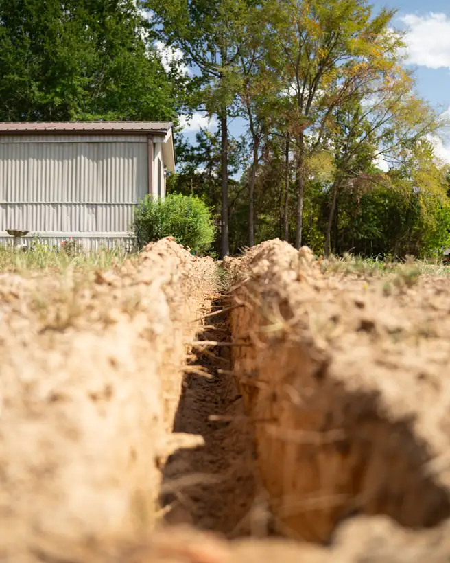 Irrigation trench, close up, Longview, TX