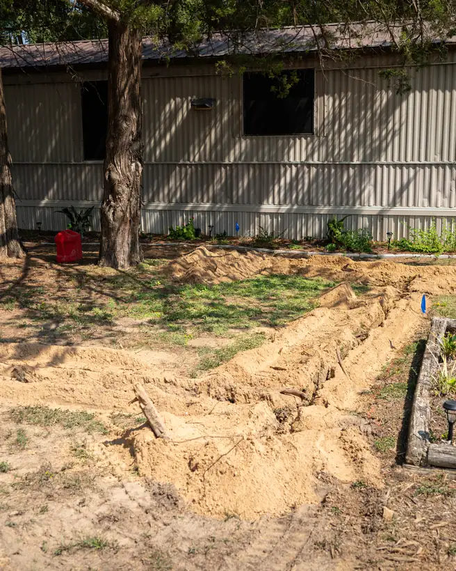 Trench running toward the house, Longview, TX