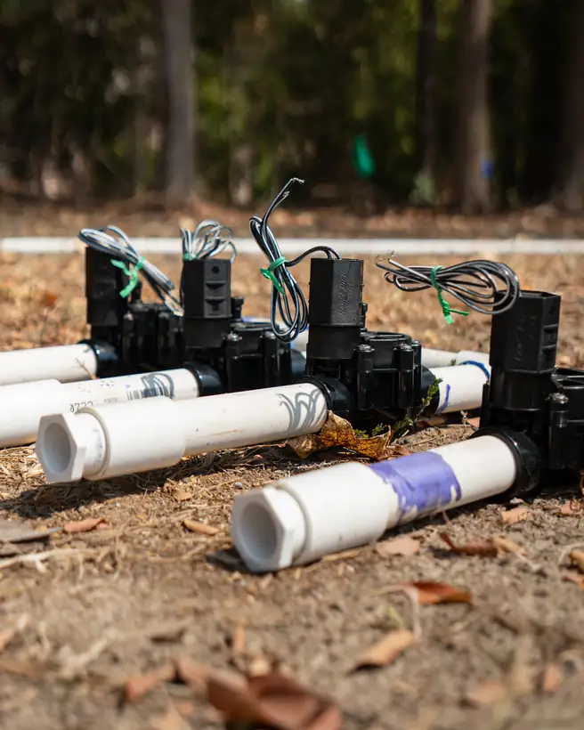 Irrigation valves and PVC fittings for the zones, Longview, TX