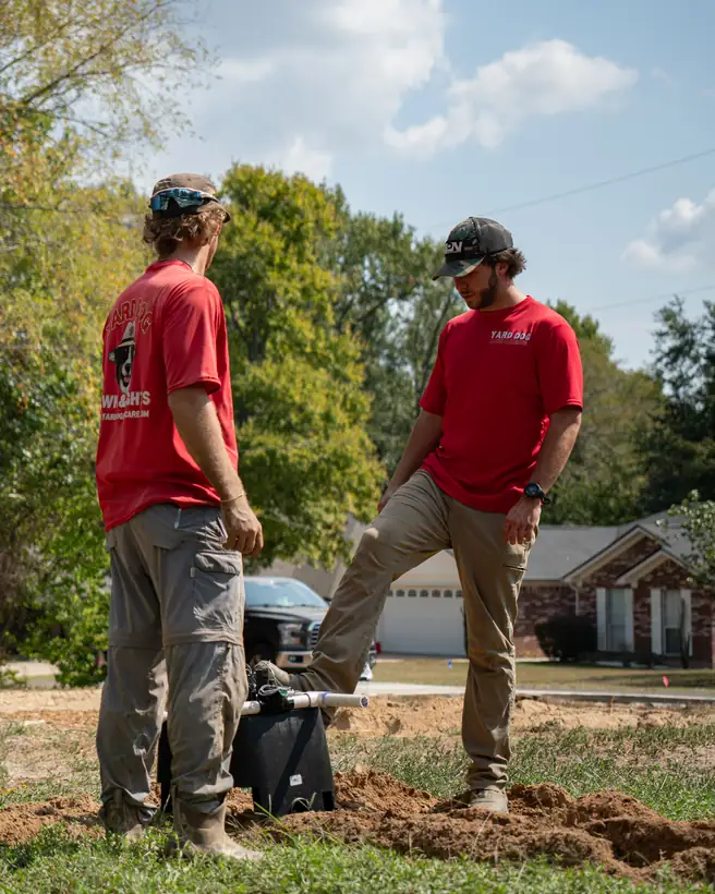 Crew talking through the next trench run, Longview, TX