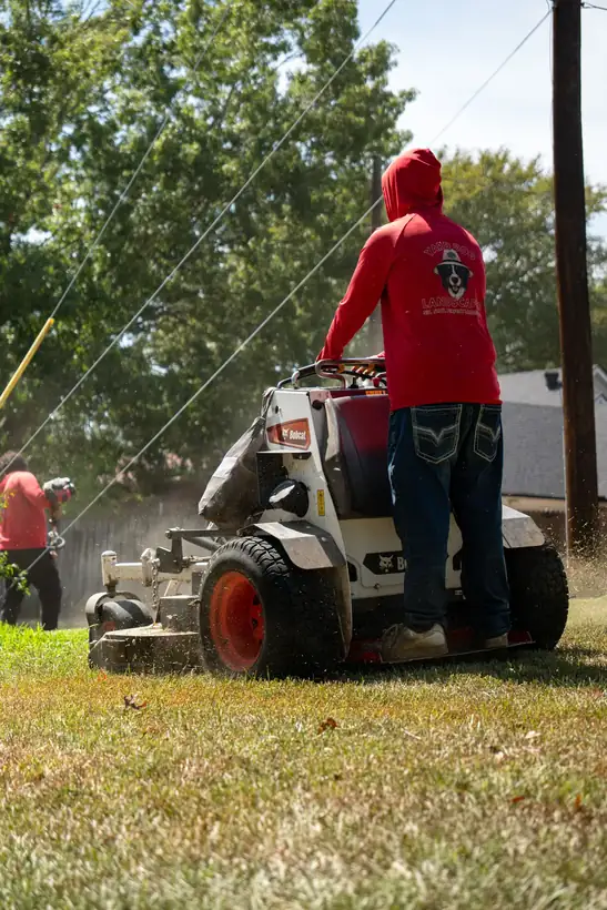 Mowing the side yard, East Texas
