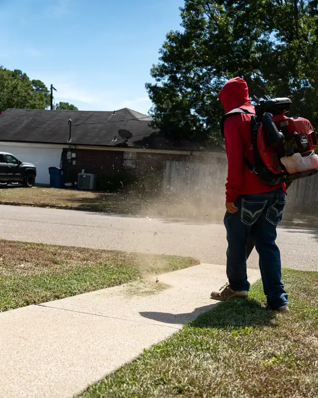 Blowing off the driveway, East Texas