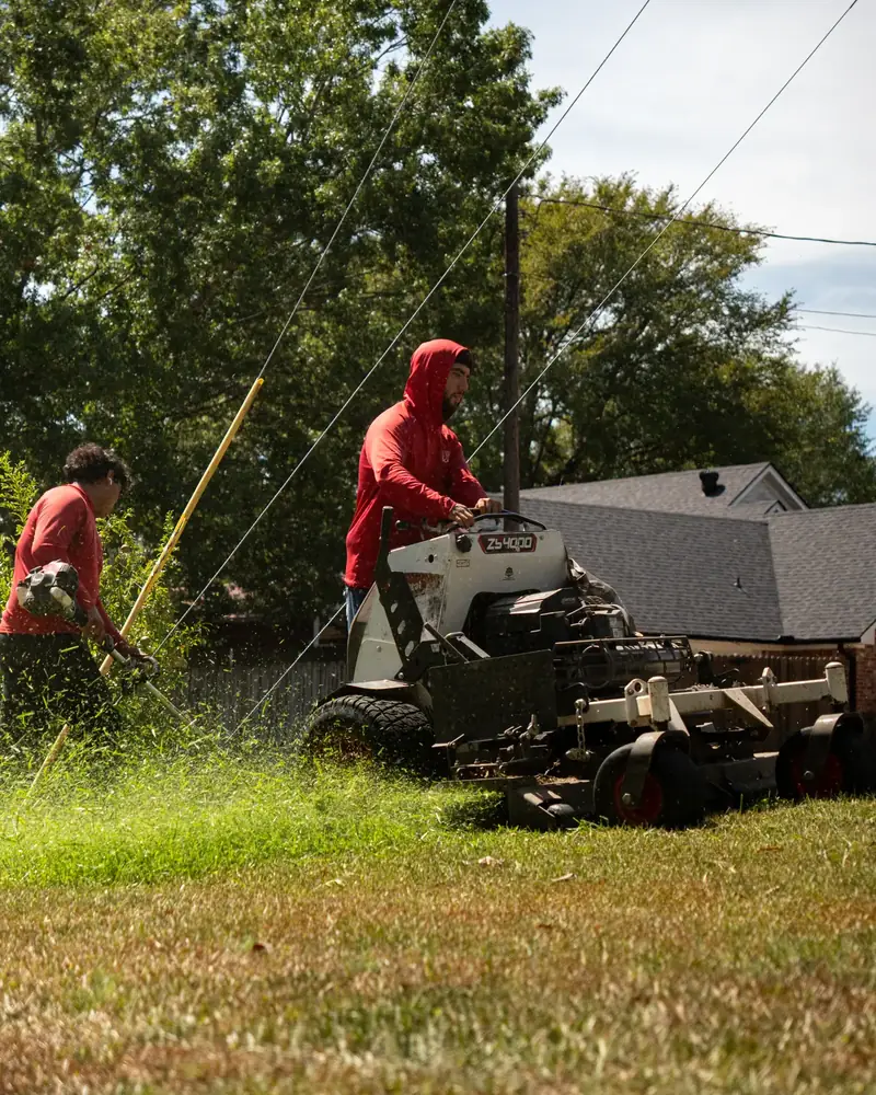 Mowing a backyard, East Texas